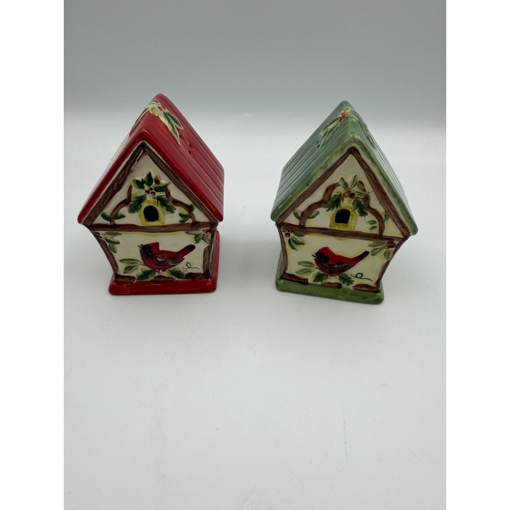 Certified International Winter Wonder Cardinal Birdhouse Salt and Pepper Set